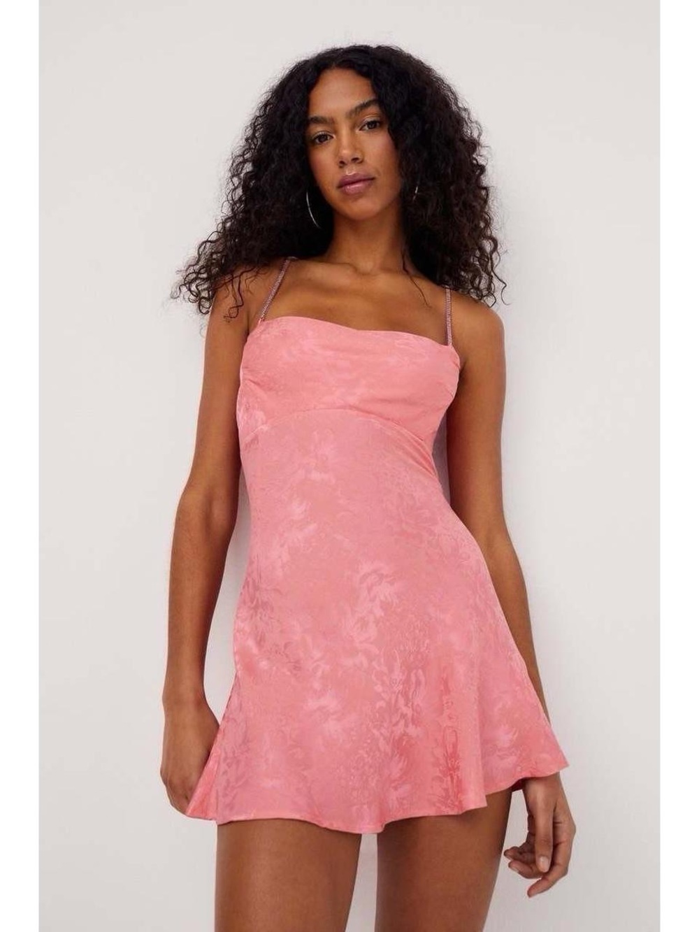 For Love & Lemons Gabrielle Slip Mini Dress Pink Rhinestone Straps